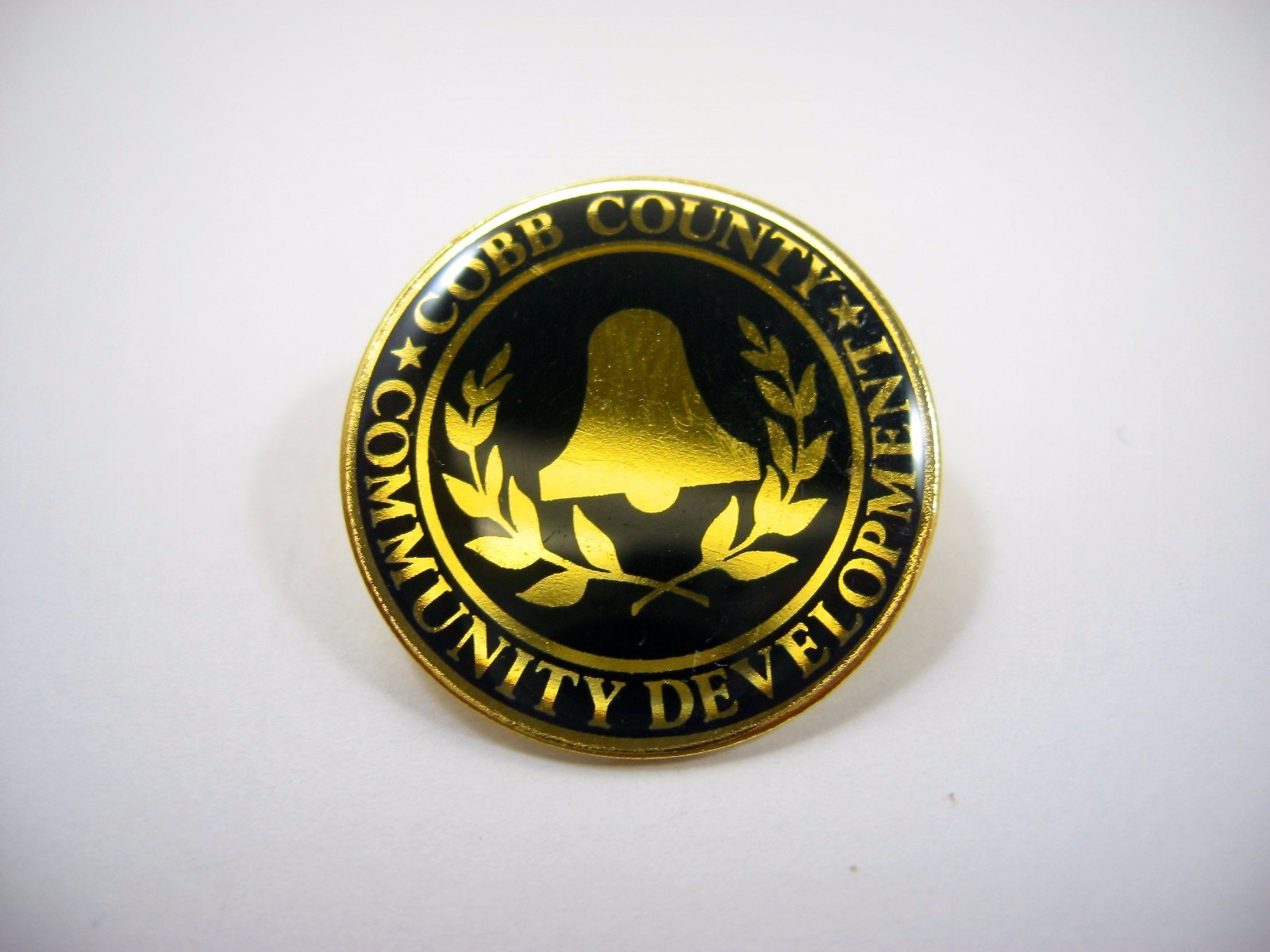 Vintage Cobb County GA Community Development Lapel Pin Gold Tone Black Bell Logo