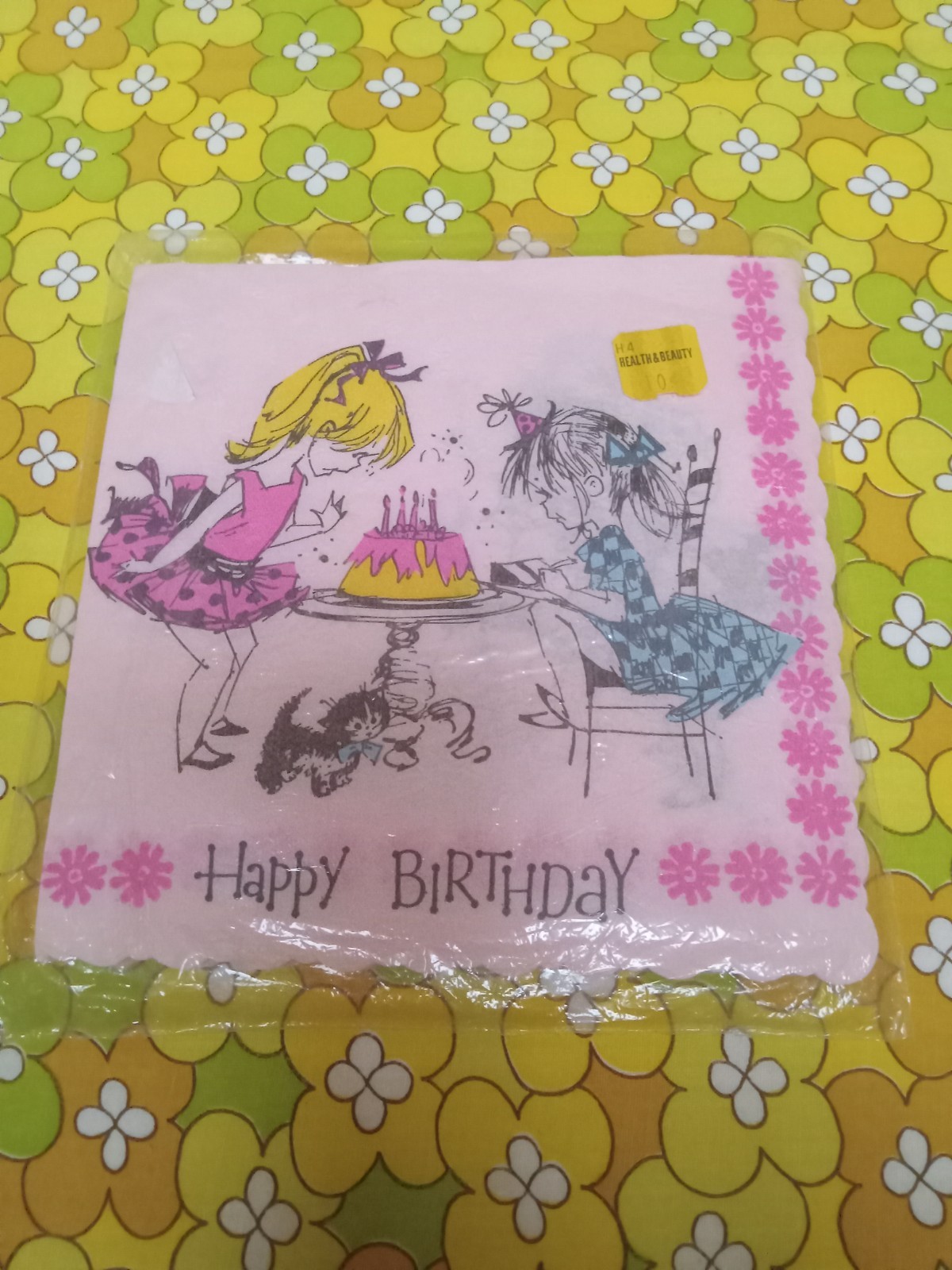 Vintage Gibson Happy Birthday 60s Mod Girls With Daisy Cat Napkins Sealed 25