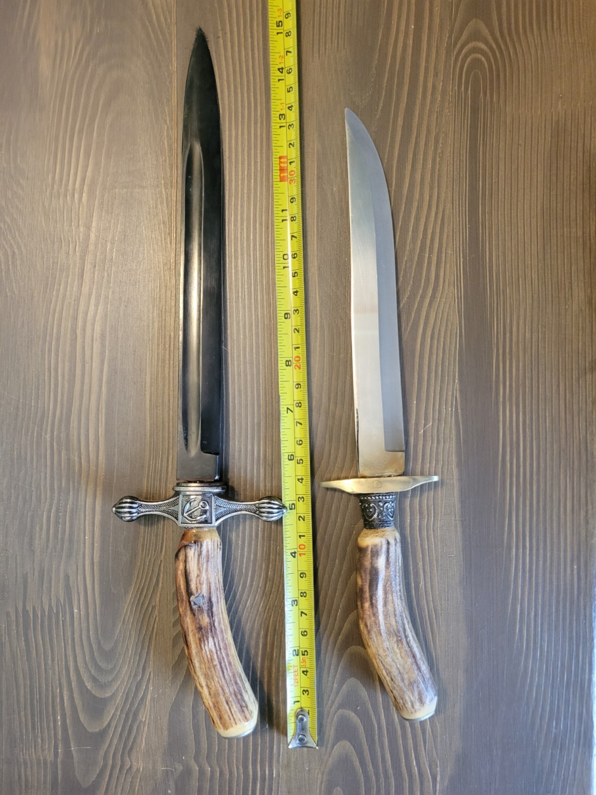 TWO Contemporary Stag Handle Custom Made Fighting Knives