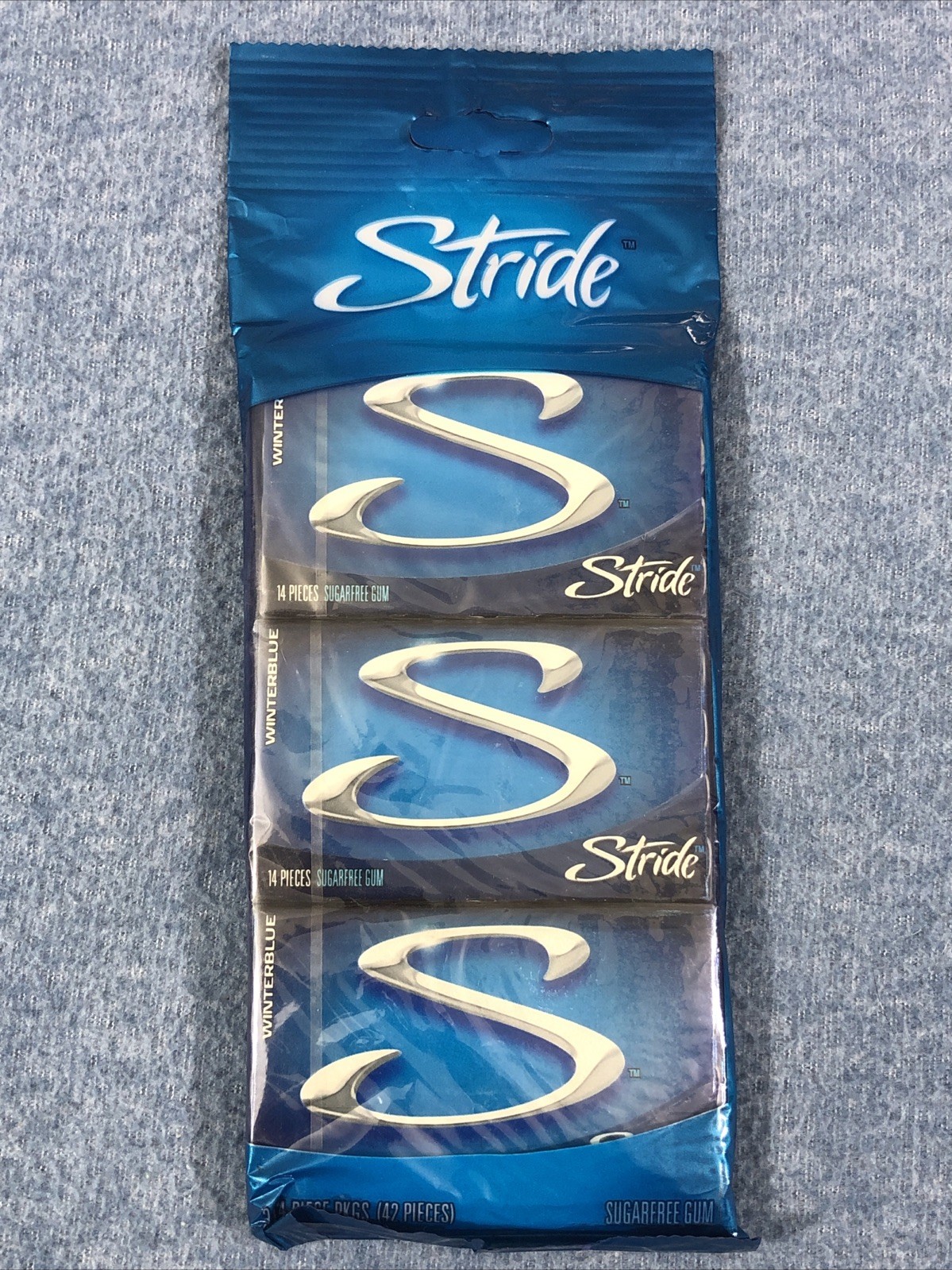 Vtg 3X  Multi-Pack New STRIDE WINTERBLUE Sugarfree Gum - 42 Pieces - NOS