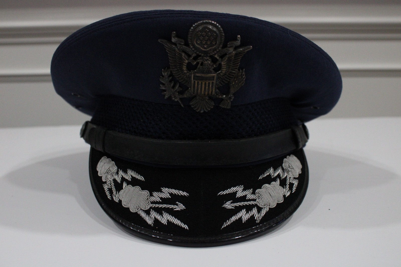 Vintage USAF Dress Blue Cap Silver Embroidered Visor W J Soltis Named Hat 7 1/8