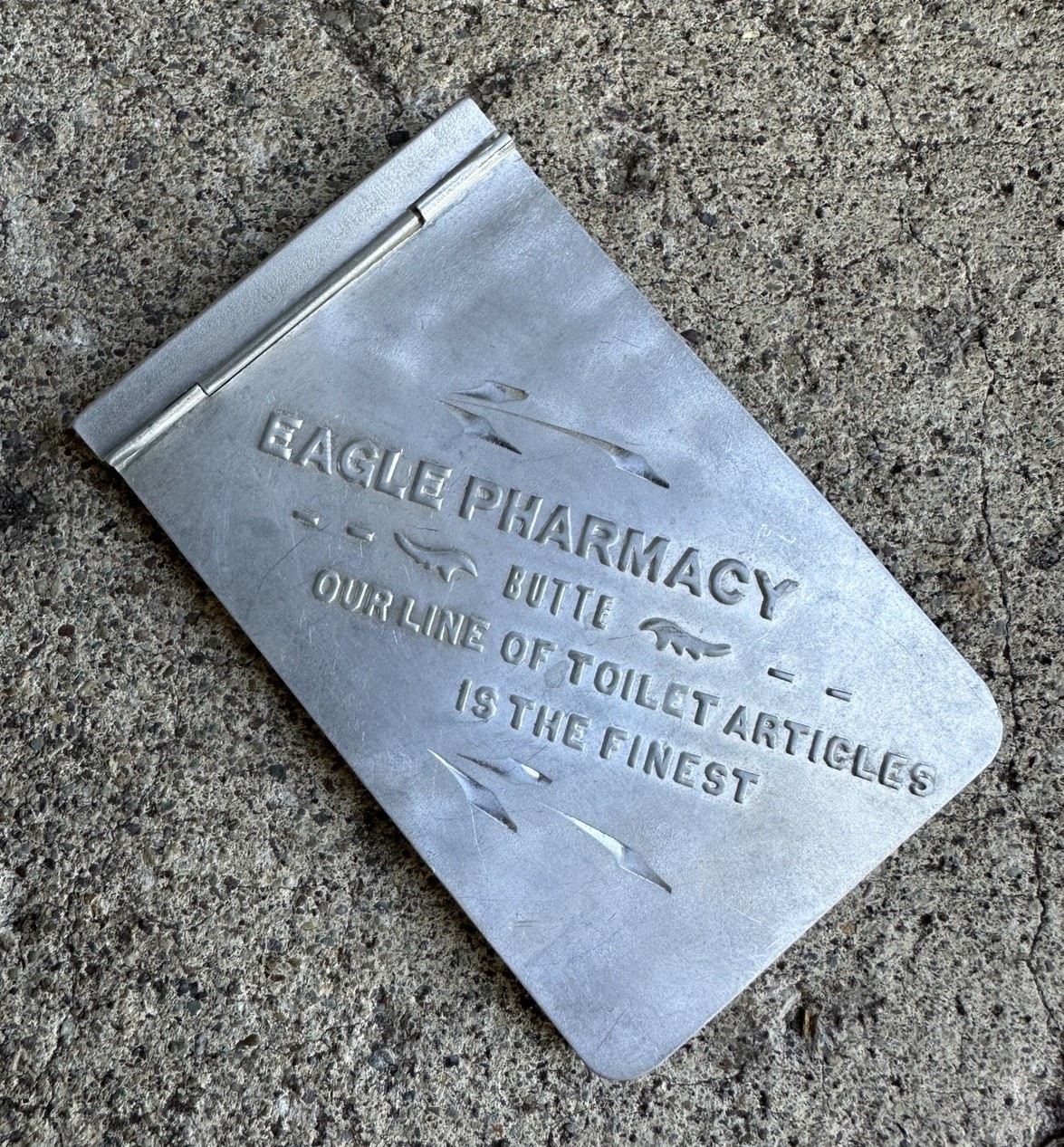 Eagle Pharmacy Butte MT Montana Note Pad Paper Vintage Antique Aluminum 1900’s