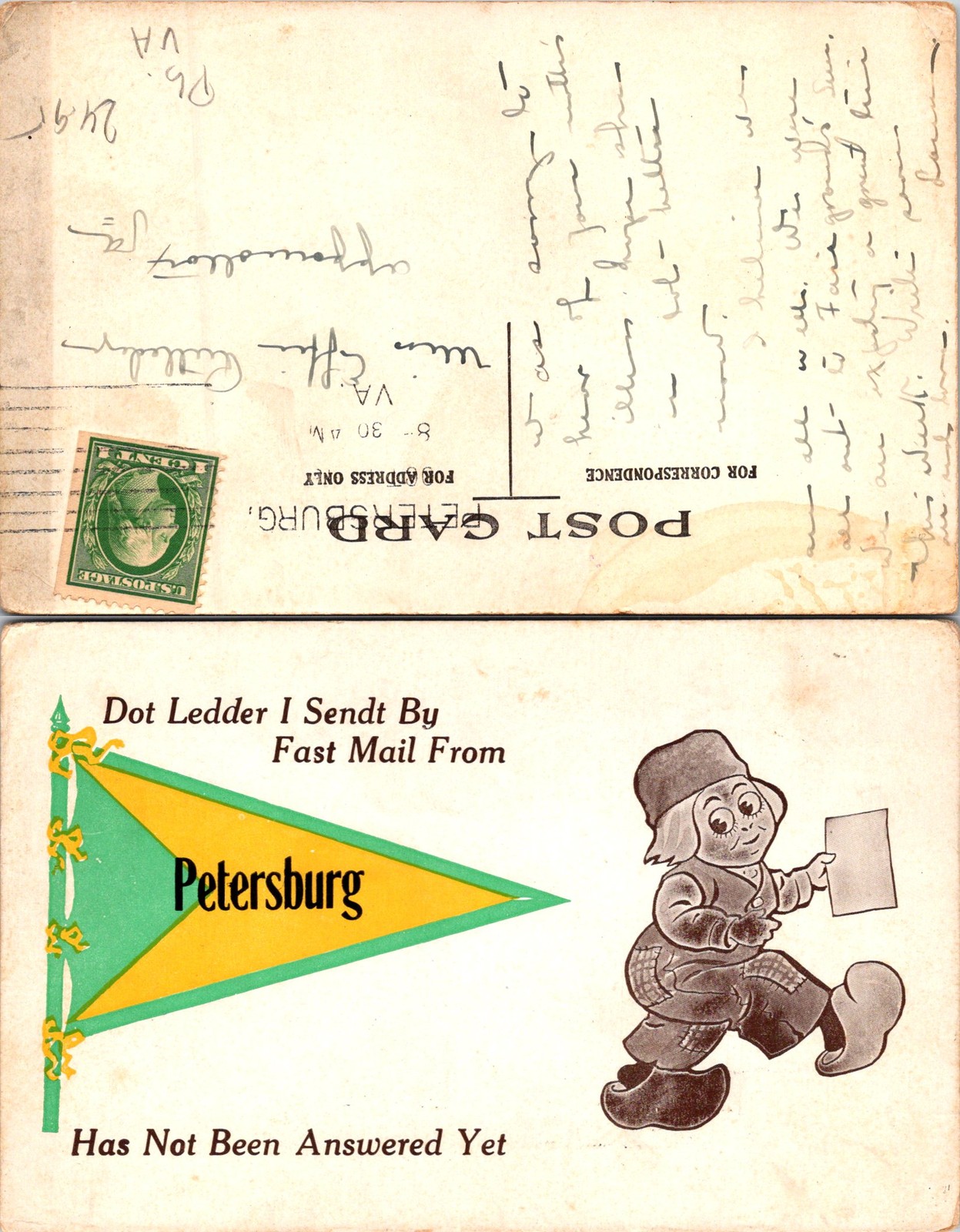 Petersburg VA Dot Ledder I Sendt By Fast Mail, Not Answered Yet Postcard 72267