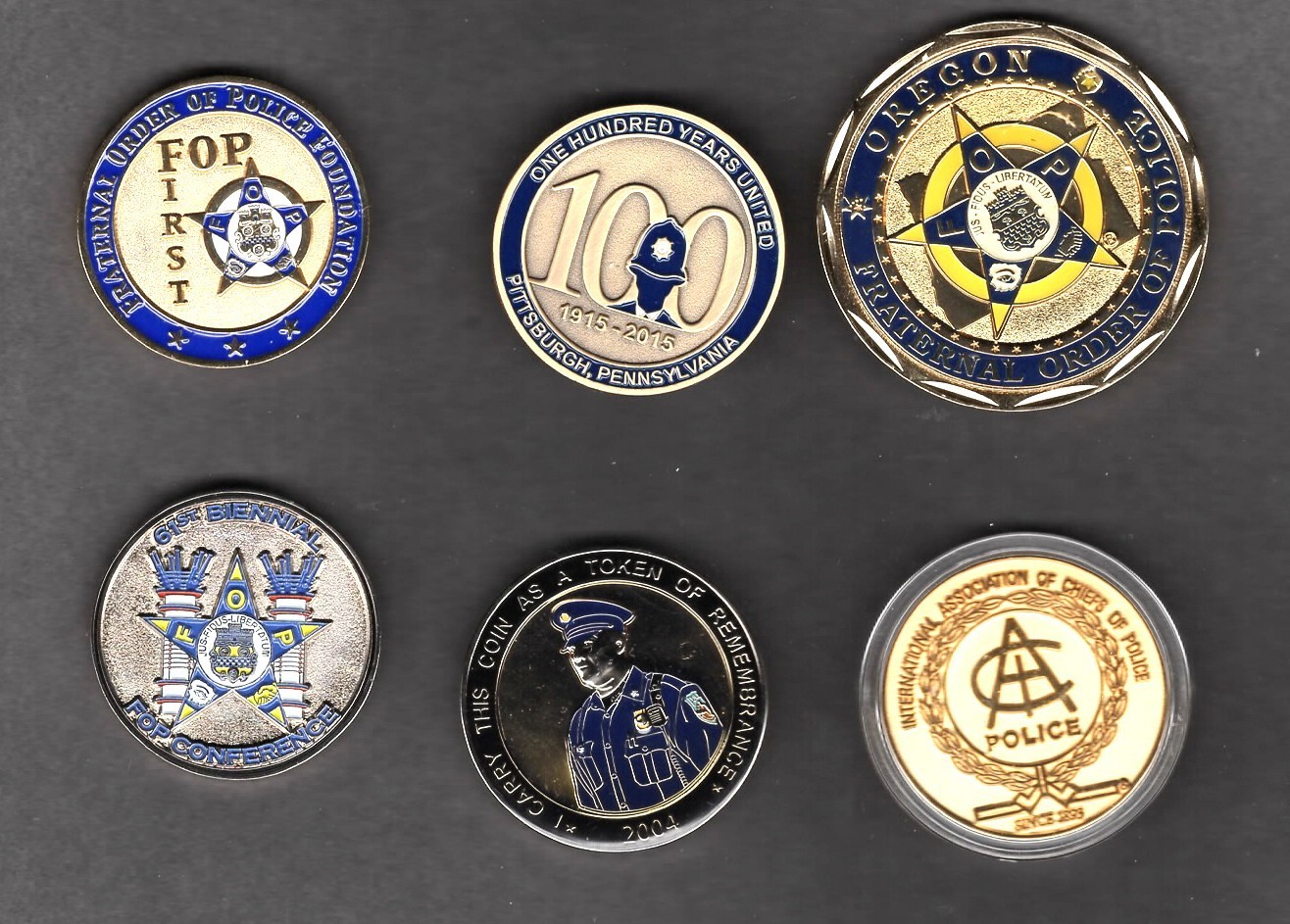 Fraternal Order Of Police (F.O.P.) Challenge Coins X 6 Various occasions Fraternal Order Of Police (F.O.P.) Challenge Coins X 6 Various occasions