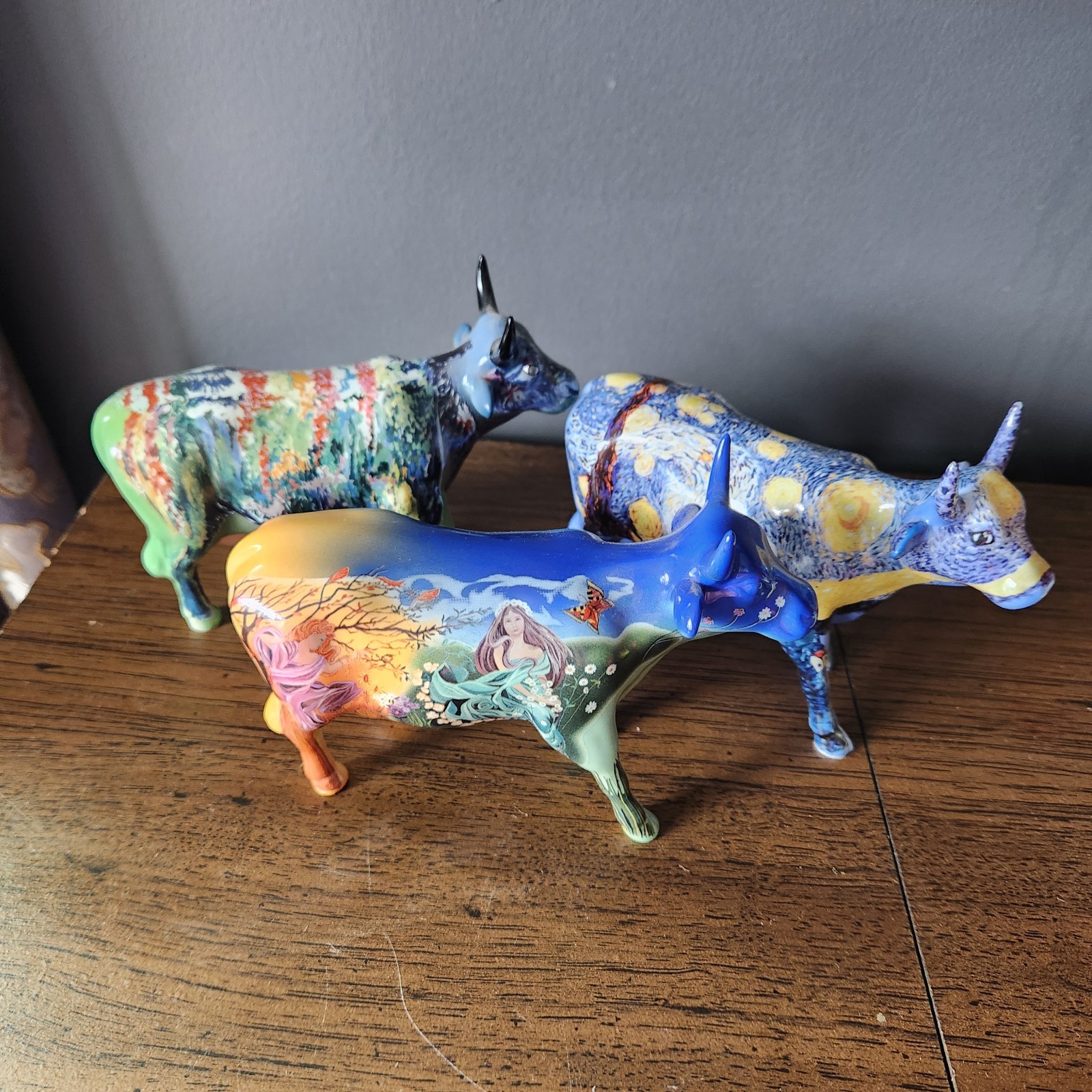 Lot of 3 Vintage Cow Parade Figurines Moostarry Night Monet Four Seasons...