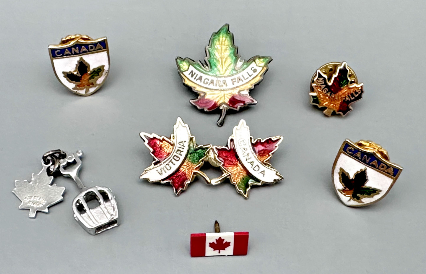 VINTAGE CANADIAN SOUVENIR PINS, CHARM, CLIP EARRINGS - A293