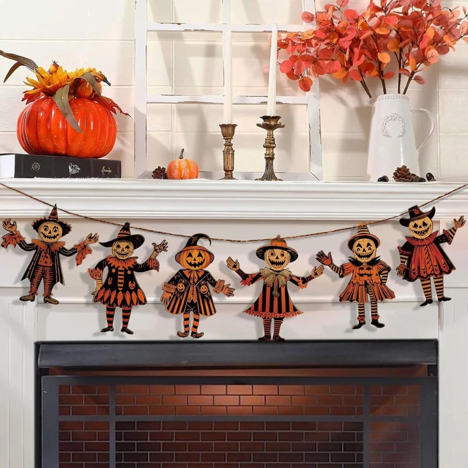 Vintage Halloween Decor Wood Banner 6pcs Vintage Halloween Bunting Decorations W
