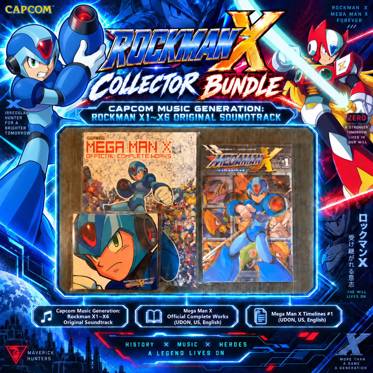 Rockman X1-X6 OST 5CD + Mega Man X Complete Works Book + MMX Timelines #1 Comic
