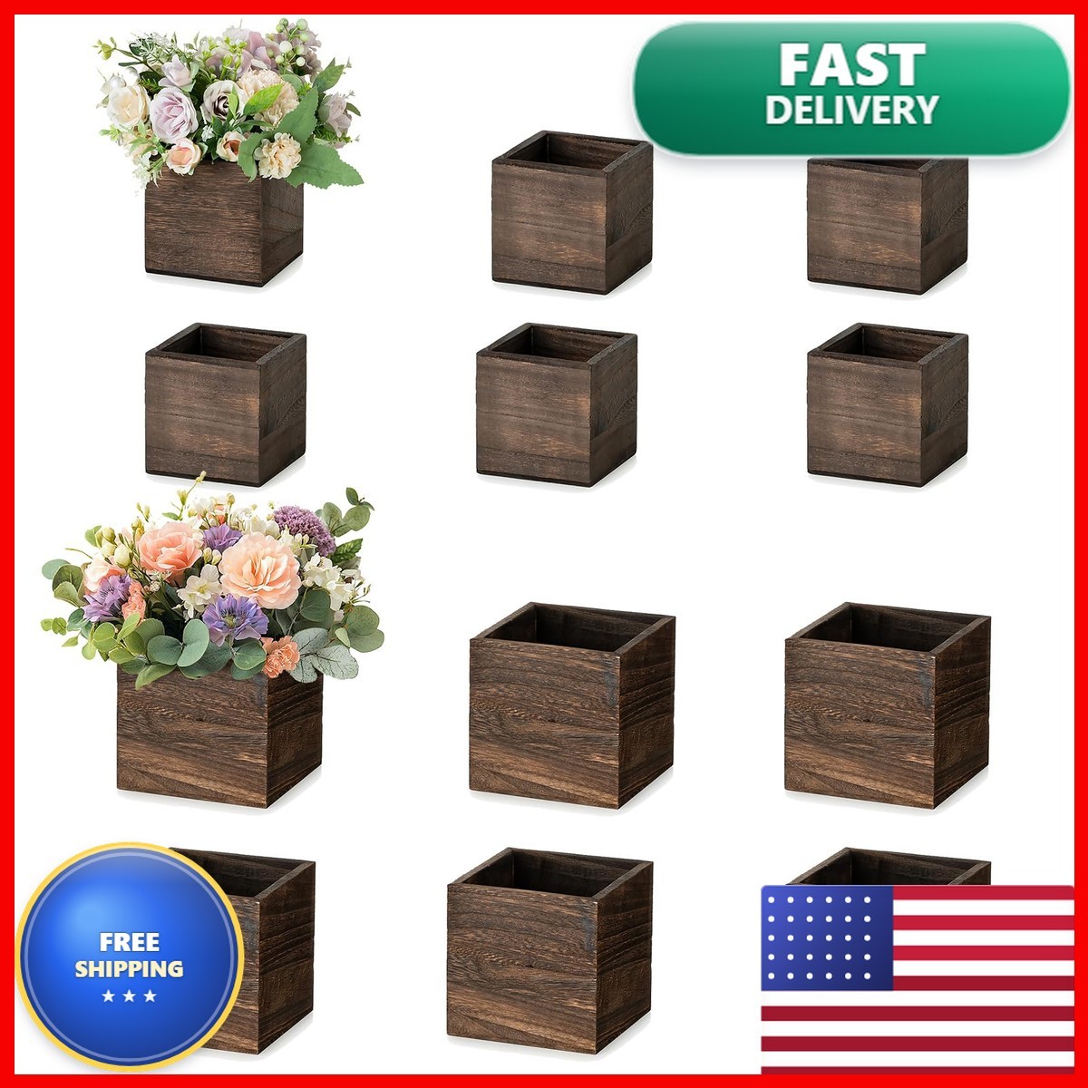 NUPTIO Small Wooden For Centerpiece, Brown, Square, 4