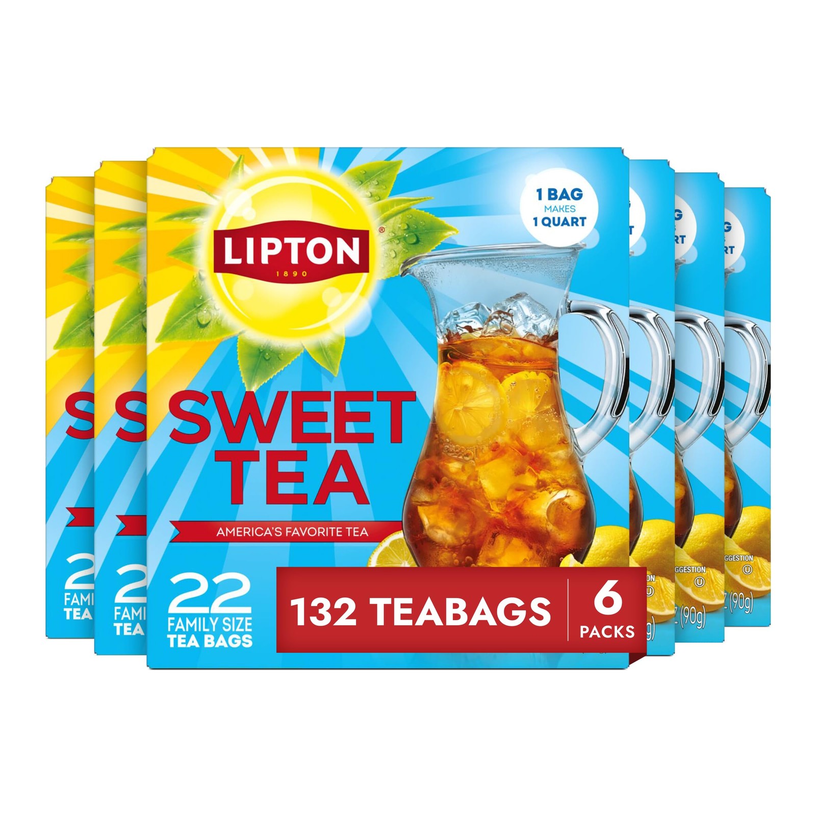 Lipton Southern Sweet Iced Tea Bags, Family Size, 132 22 Count (Pack of 6)