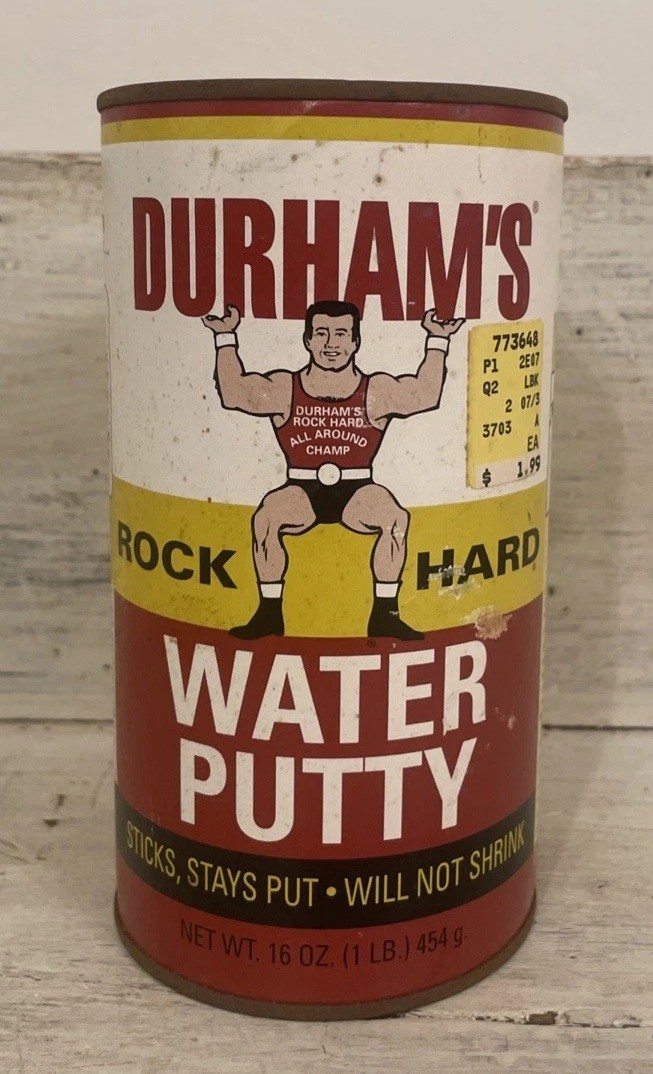 Vintage DURHAM'S Rock Hard Water Putty 16oz Tin and Cardboard Vintage Prop
