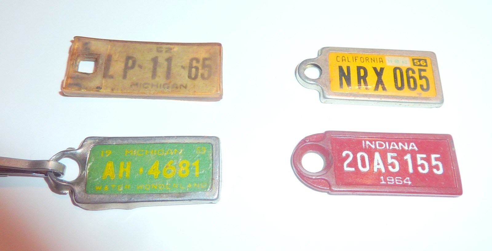 Vintage DAV Mini License Plate Key Tags Lot Michigan California Indiana 1959-64