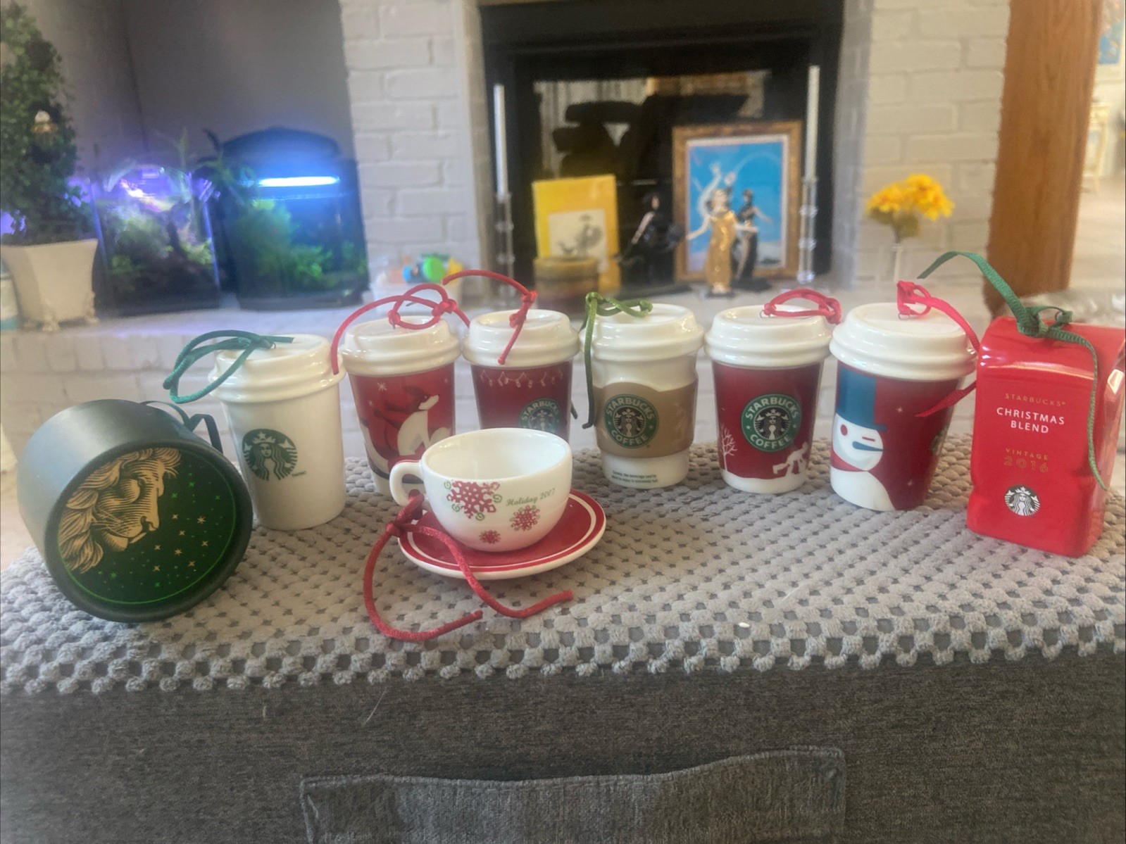 2000’s Porcelain Starbucks Christmas Ornament Coffee Cup To Go Lot Of 8
