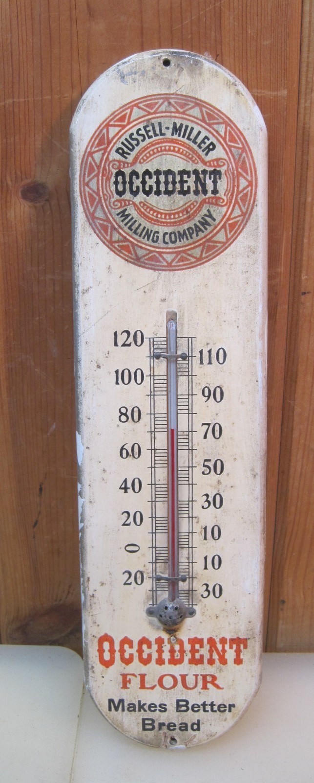 Antique 1910s Occident Flour Advertising Thermometer Russell Miller Milling Co 