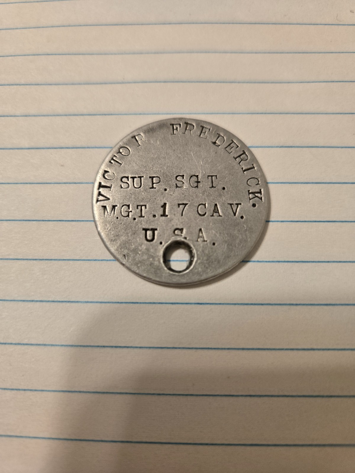 WW1 US DOG TAG FOR A SUPPLY SERGEANT IN CAVALRY GREAT RESEARCH POTENTIAL FOR...