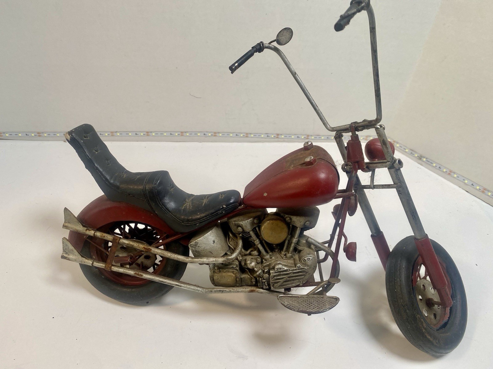 Metal Motorcycle Sculpture Chopper Figurine Industrial Art Decor Vintage 15\