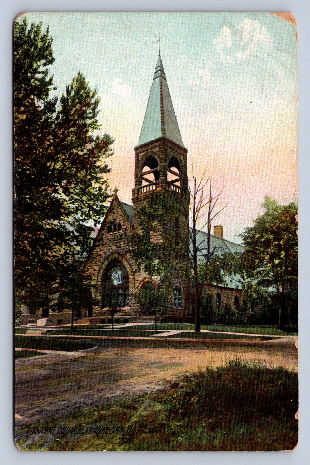 K7/ Waukegan Illinois Postcard c1910 Episcopal Church 617