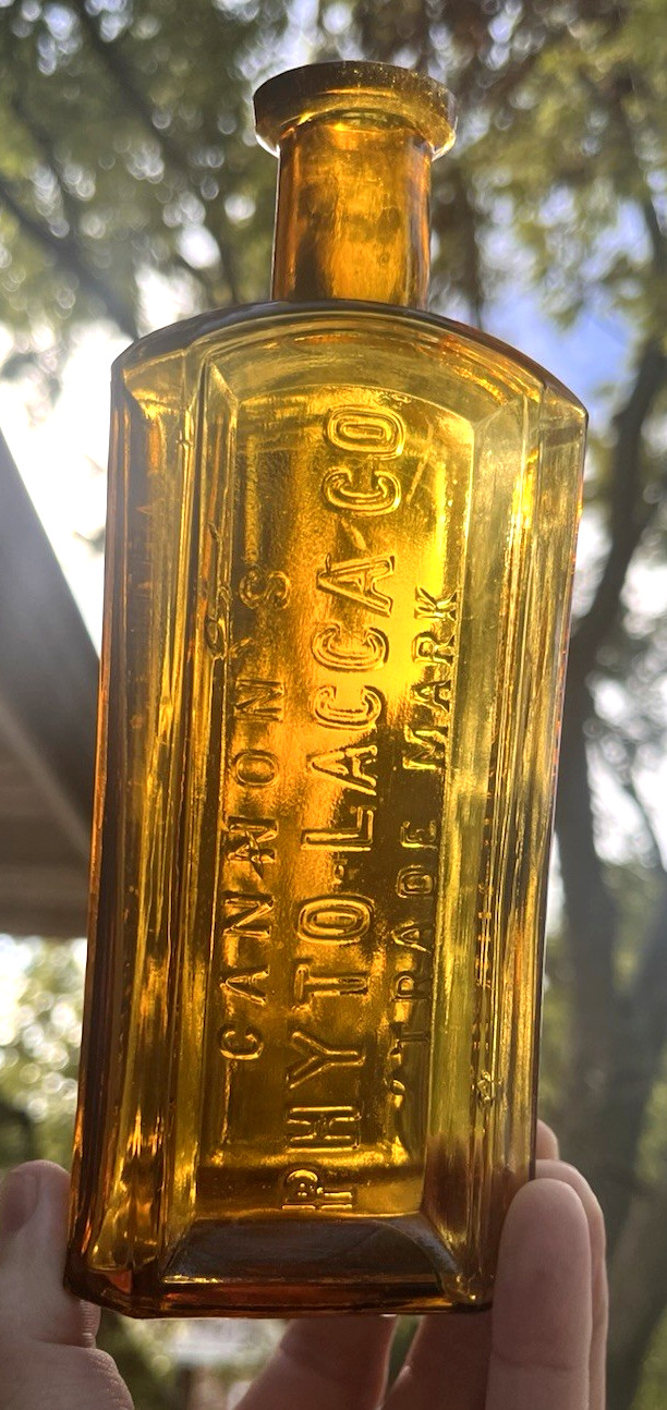SCARCE YELLOW AMBER CANNON\'S PHYTO-LACCA SPECIFIC REMEDY BOTTLE 1890\'S ERA L@@K