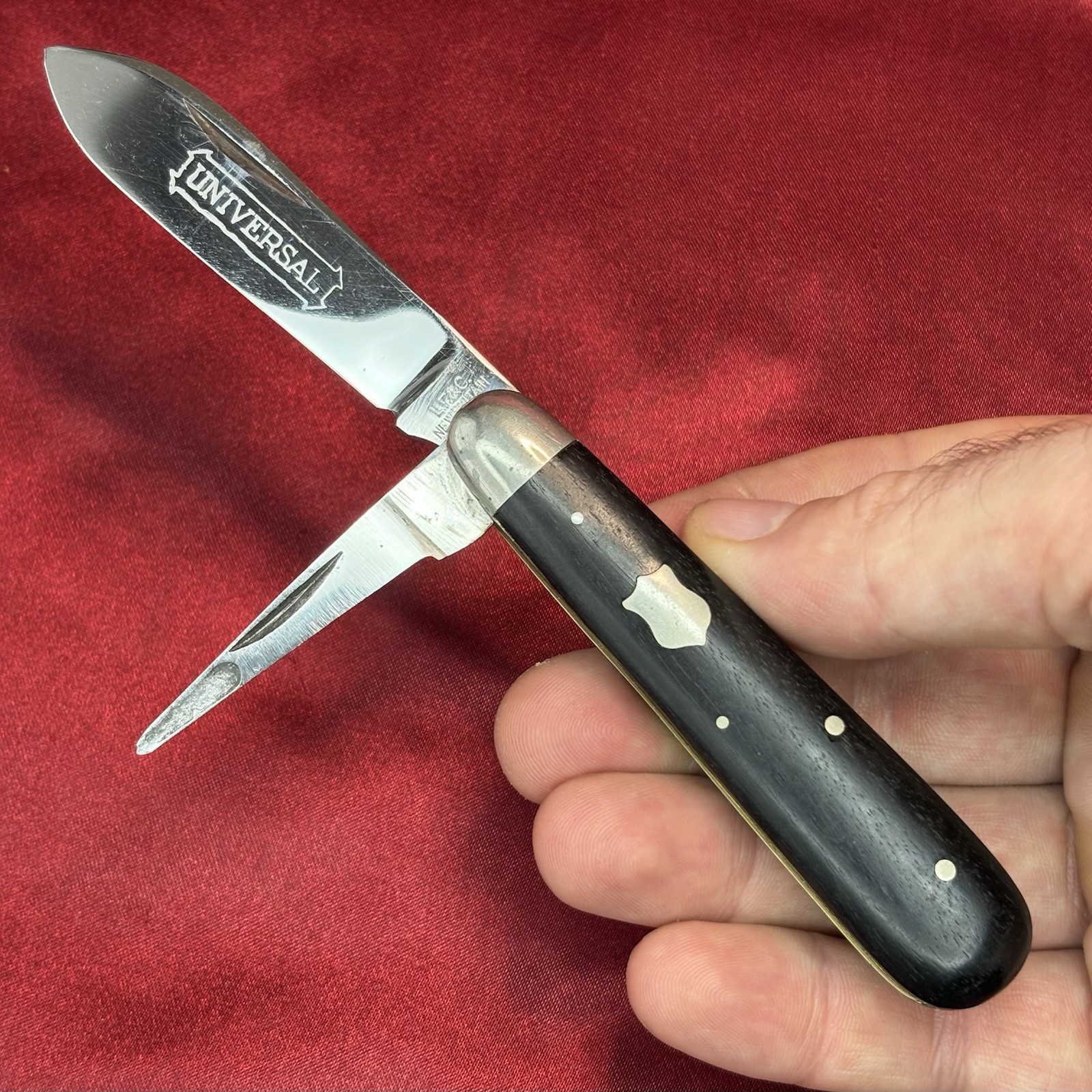 Antique LF & C New Britain Conn Pocket Knife Ebony Wood Jack 1912-30s NEAR MINT