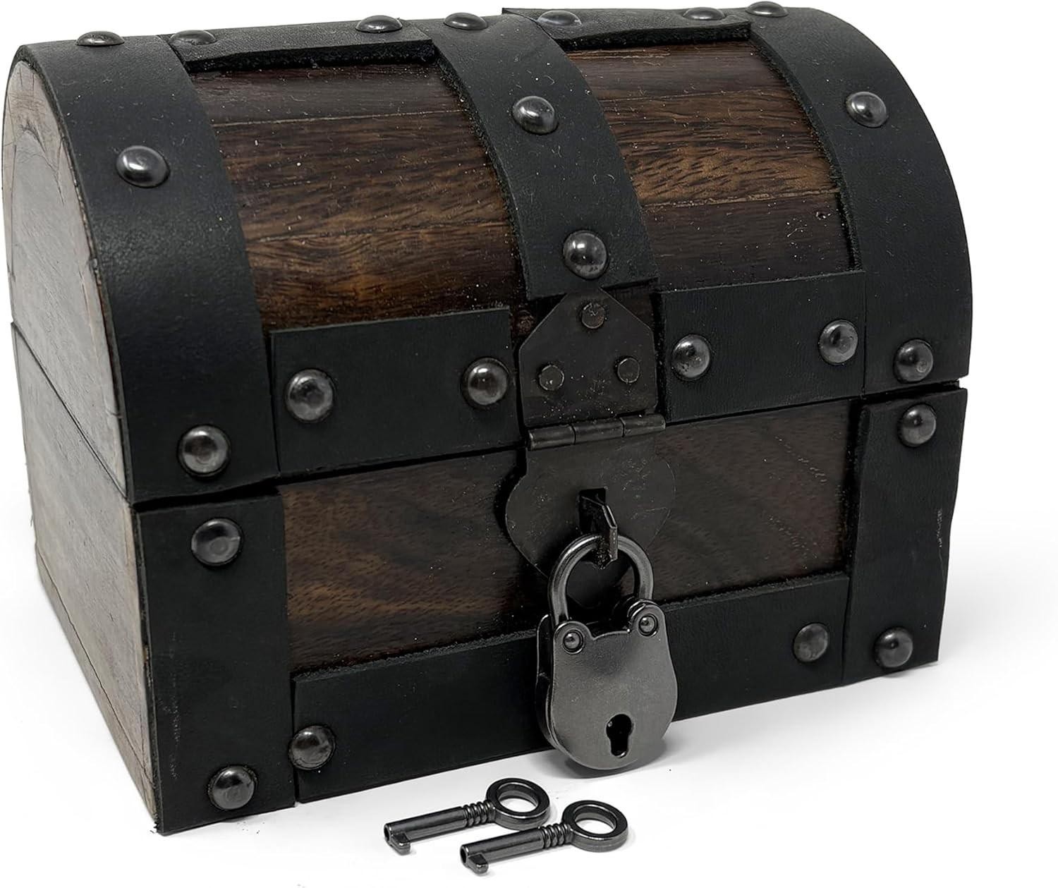 Nautical Cove Handmade Wooden Treasure Chest Storage Box Real Leather Accents