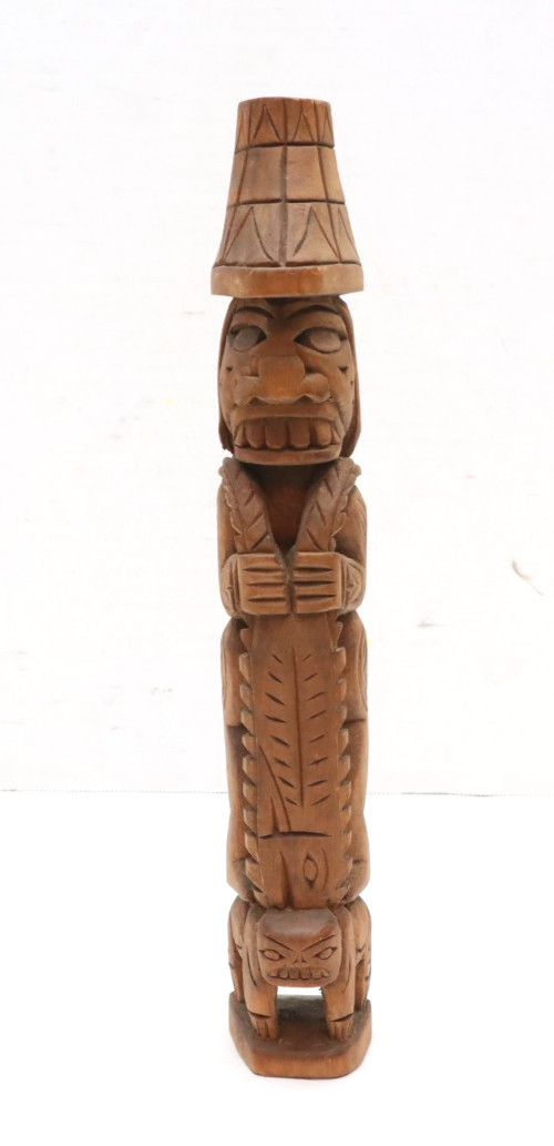RARE Vintage LARRY Rudick Wood Totem Pole FISHERMAN Northwest Coast 12\
