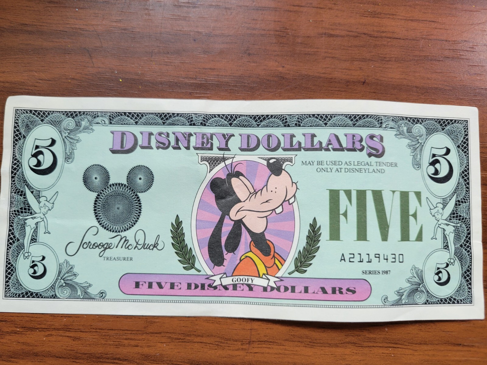 1987 $5 Disney Dollar Rare 