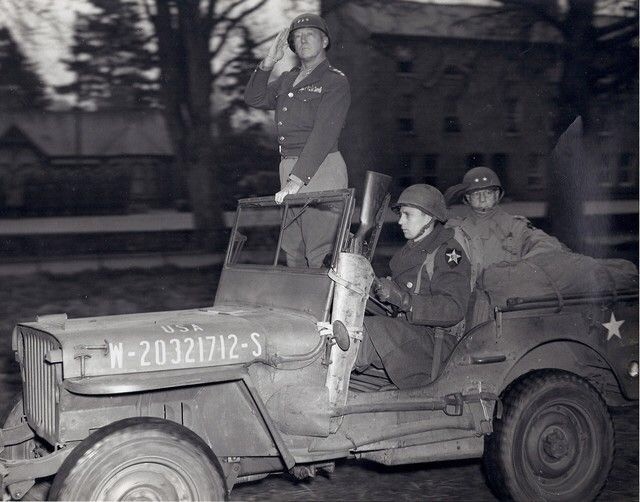 WW2 WWII Photo World War Two US Army General Patton in Jeep for Review  / 3159