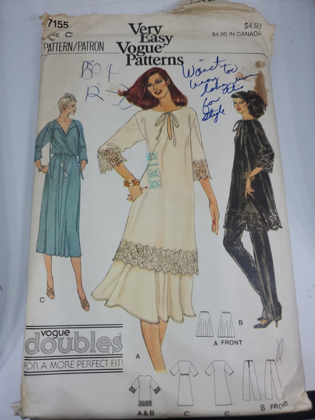 1970\'s VTG VOGUE Misses\' Dress,Tunic,Skirt,Pants Pattern 7155 Size C 10-12 
