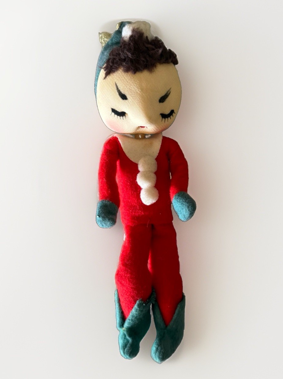 Vintage 1950s MCM Bendable Stockinette Pixie Elf Decoration JAPAN  7-1/2\