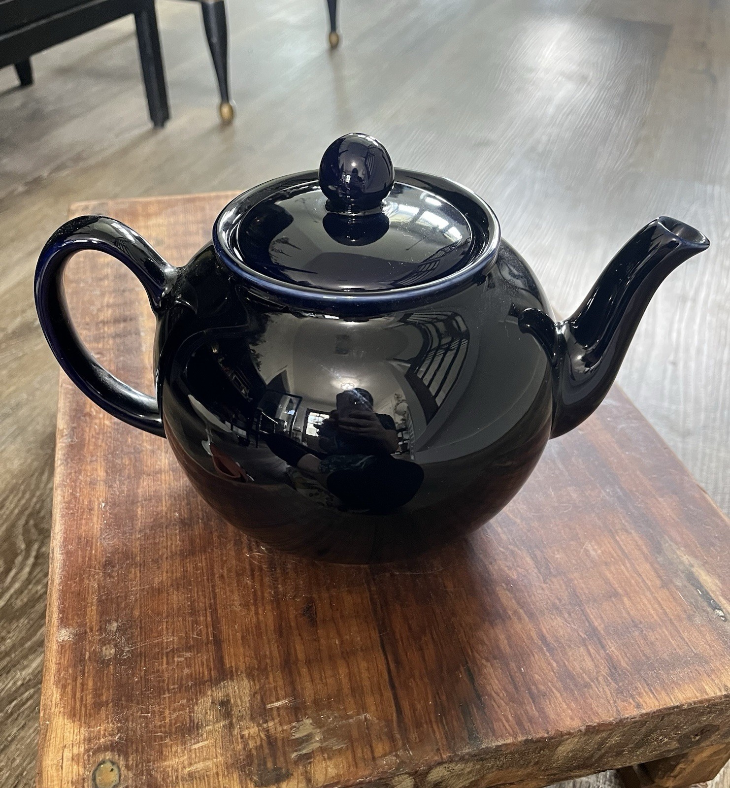 Vintage 60s Pristine England Cobalt Blue Teapot 6 Cup Ceramic Stoneware