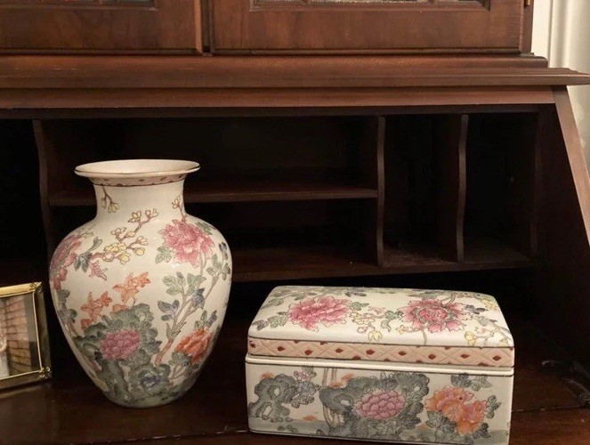 RARE vtg 2pc Andrea by Sadek set chinoiserie porcelain