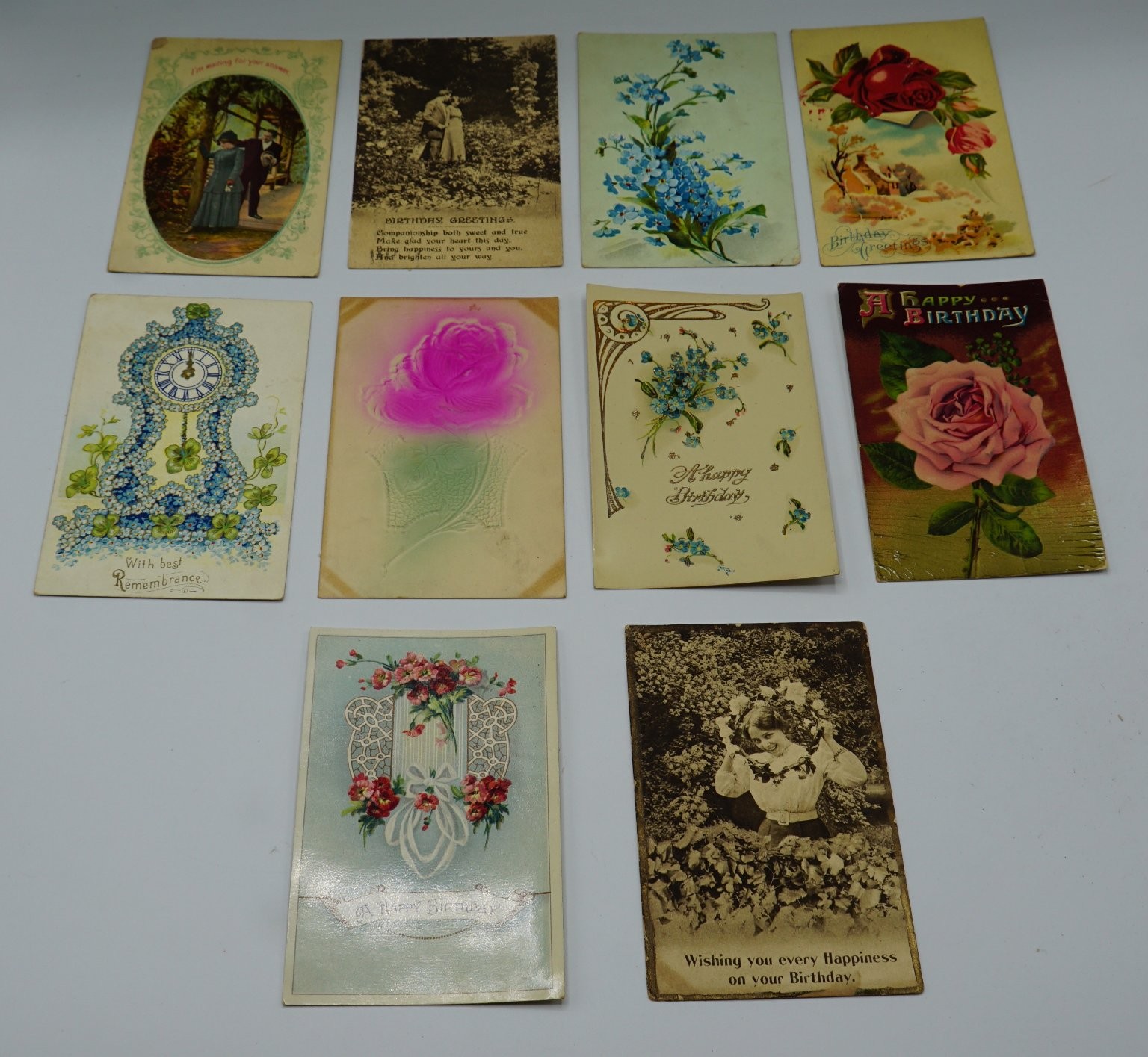 Antique Early 1900s Greetings Wishes Birthday etc. Postcards Set of 10