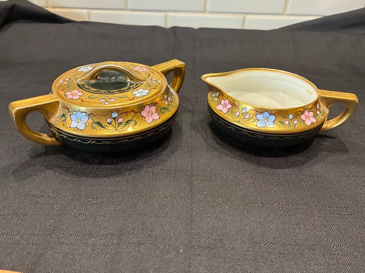 RARE Antique Limoges La Seynie Handpainted Stouffer Creamer  Sugar STUNNING