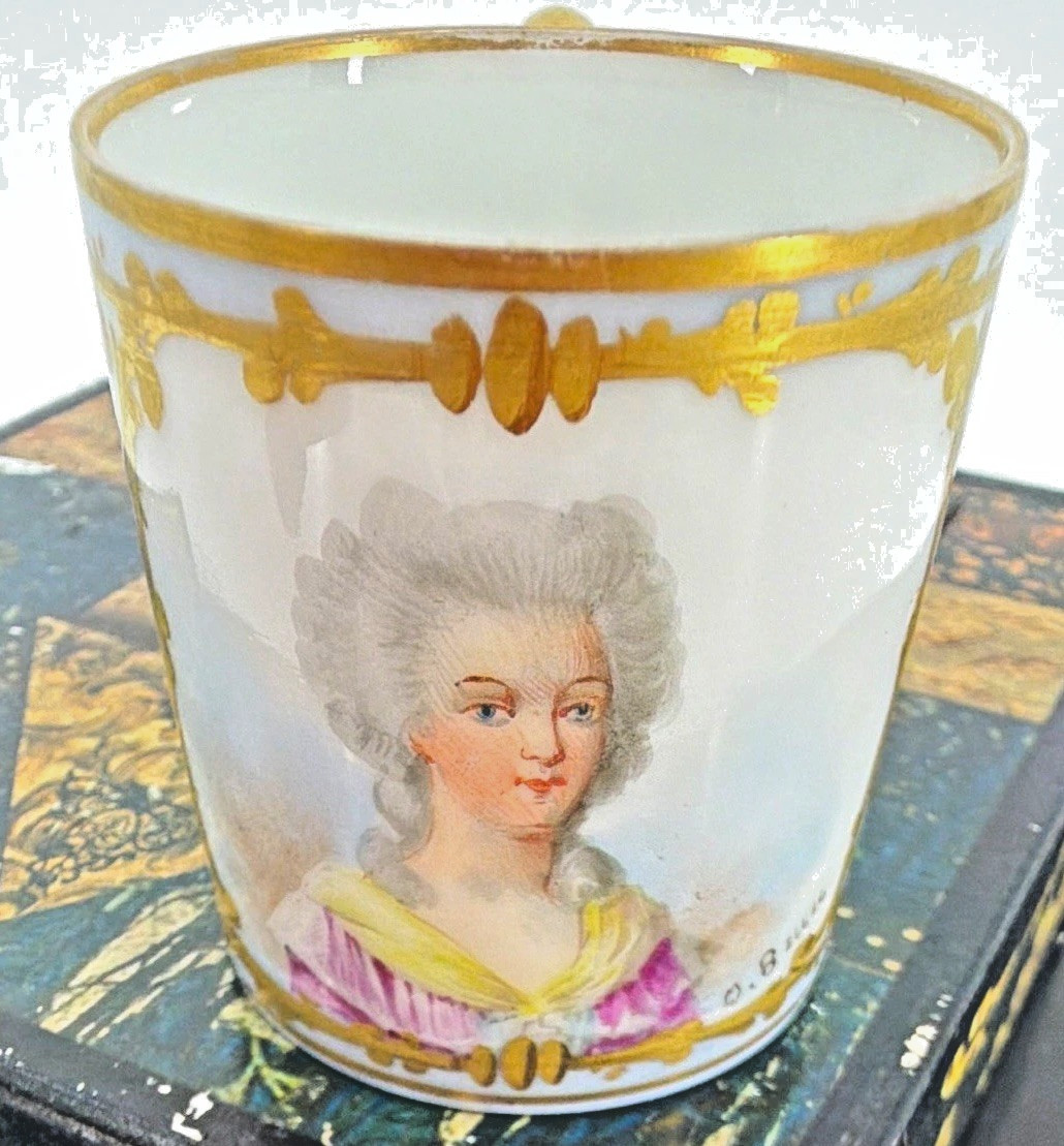 Antique Minature Porcelain Cabinet Cup Marie Antoinette Hand Painted Signed 2\
