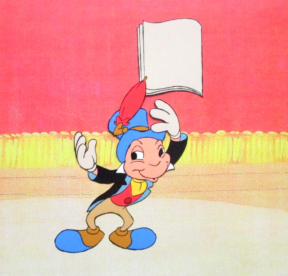 JIMINY CRICKET 1980s WALT DISNEY hat suit ORIGINAL ANIMATION PRODUCTION CEL