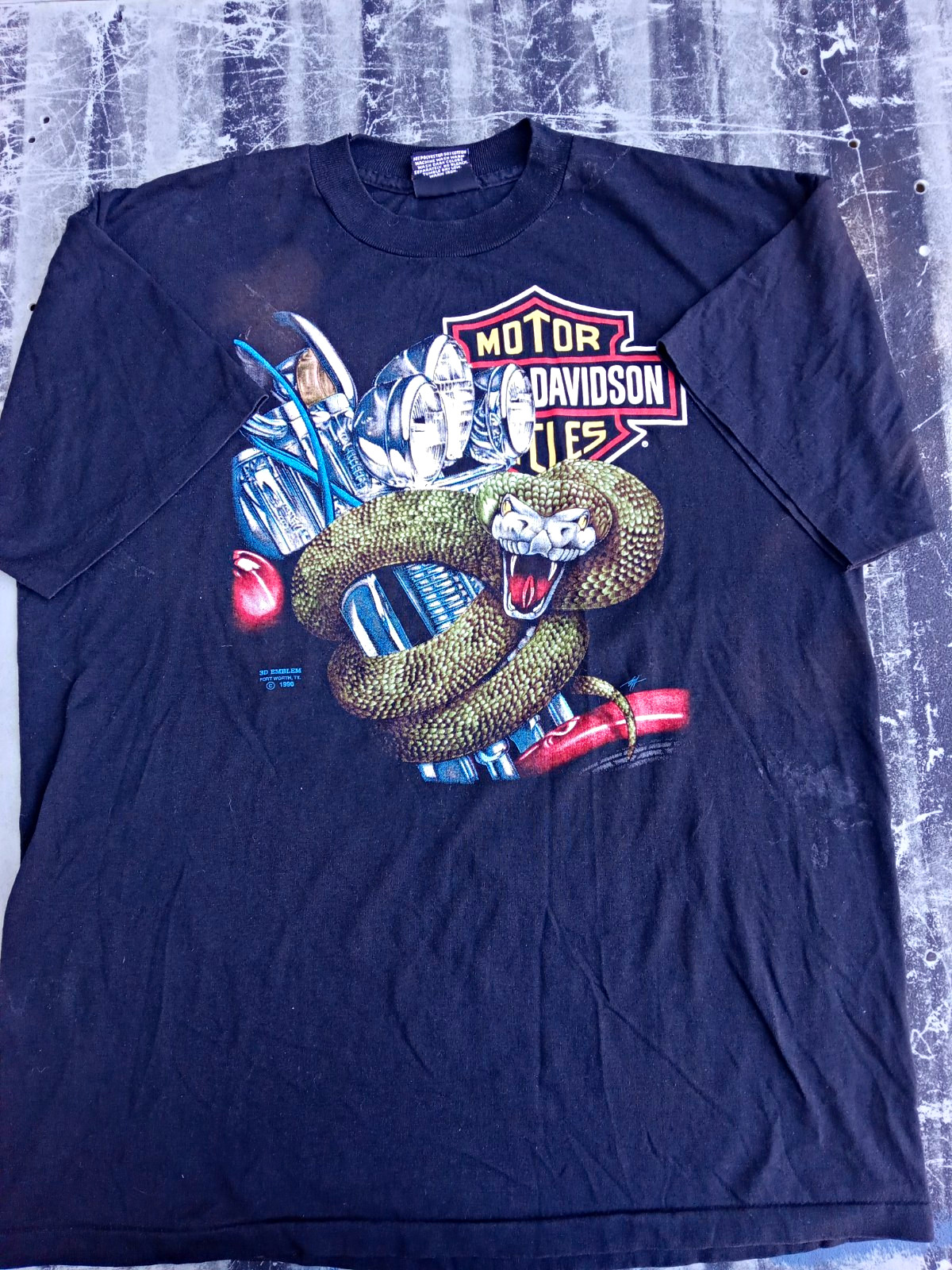 Vintage Harley-Davidson 1990 3D Emblem T-Shirt XL, Made In USA, Snake Graphic