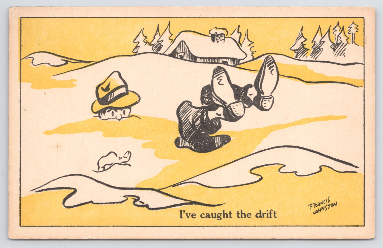 Comics~Man Buries In Snow I Caught the Drift~Vintage Postcard