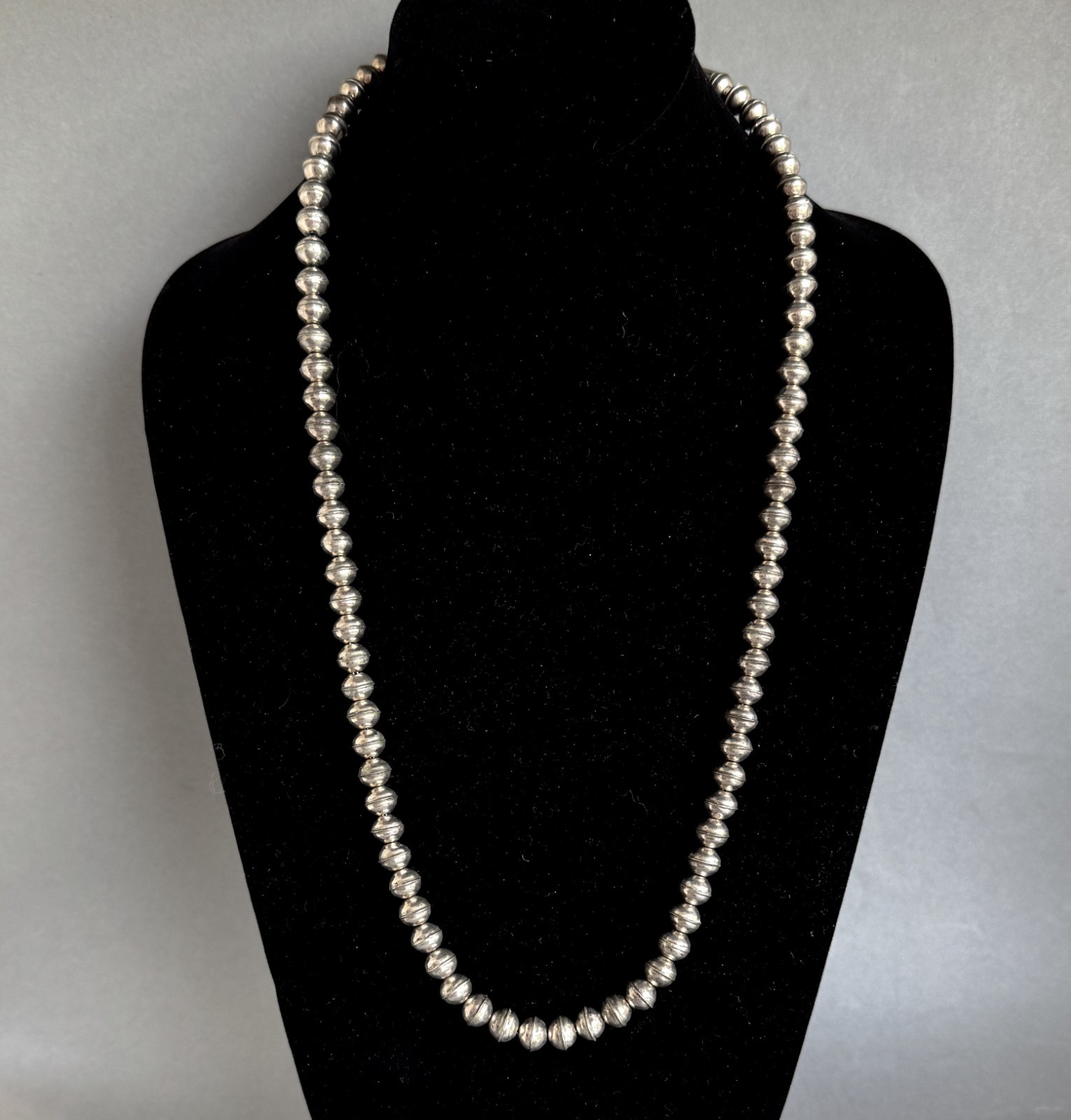 Navajo Sterling Silver Bench Press Bead Necklace  26