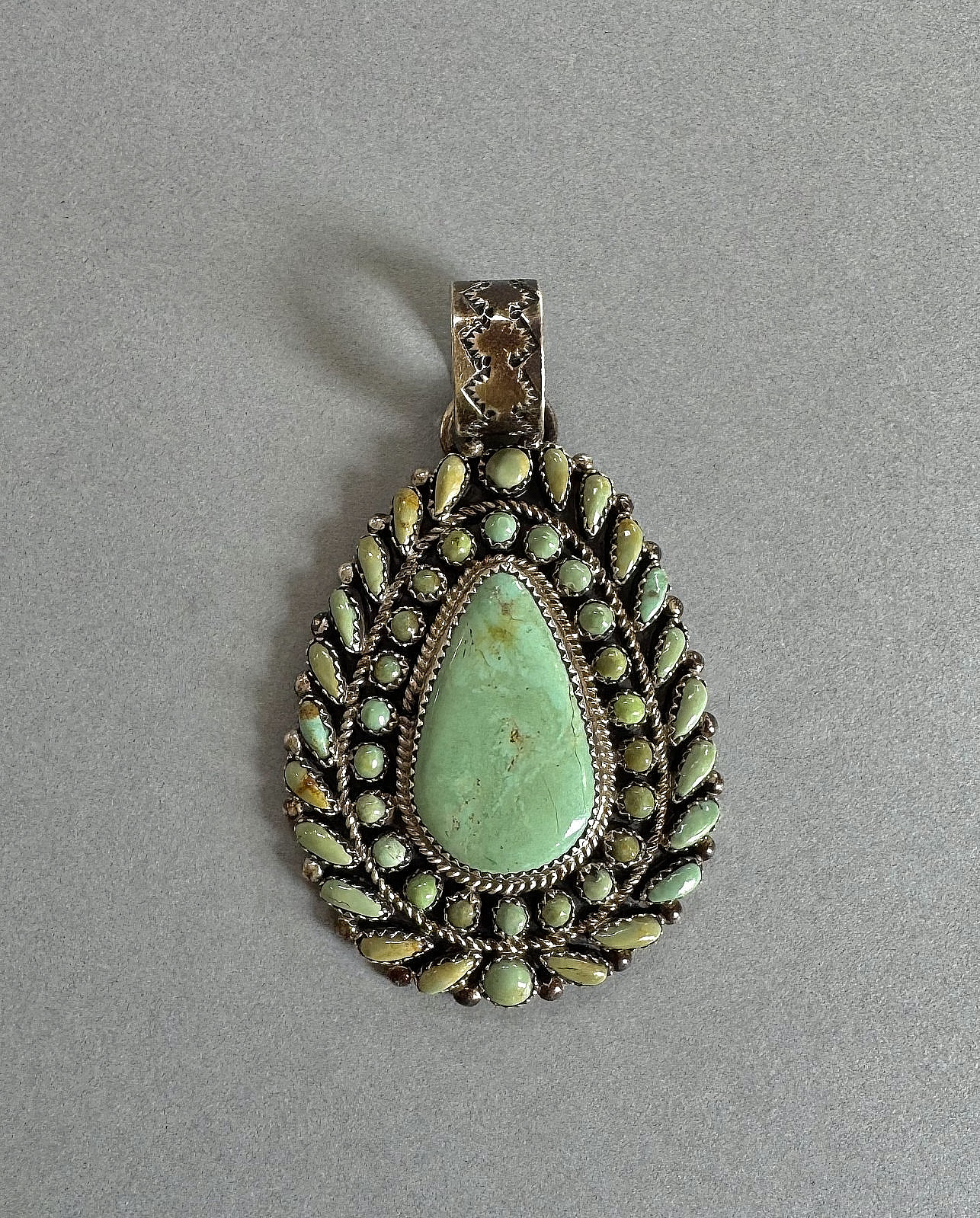Vintage Navajo Sterling Silver And  Turquoise  Pendant Signed R.Charley