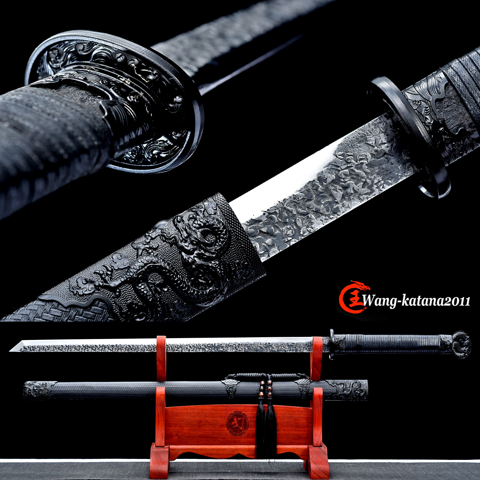 42'' Sharp Black Dragon Ninja Sword Straight Japanese Ninjato 9260 Spring Steel