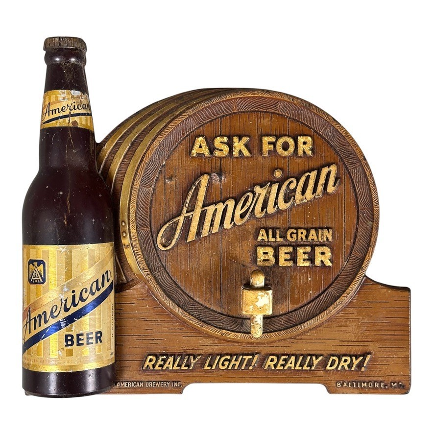 VTG 1950s AMERICAN Beer Baltimore MD 3D Bottle Composition Display Adv Sign