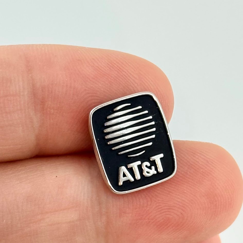 Vtg ATT Phone Company Logo Employee Silver Tone Black Hat Lapel Pin