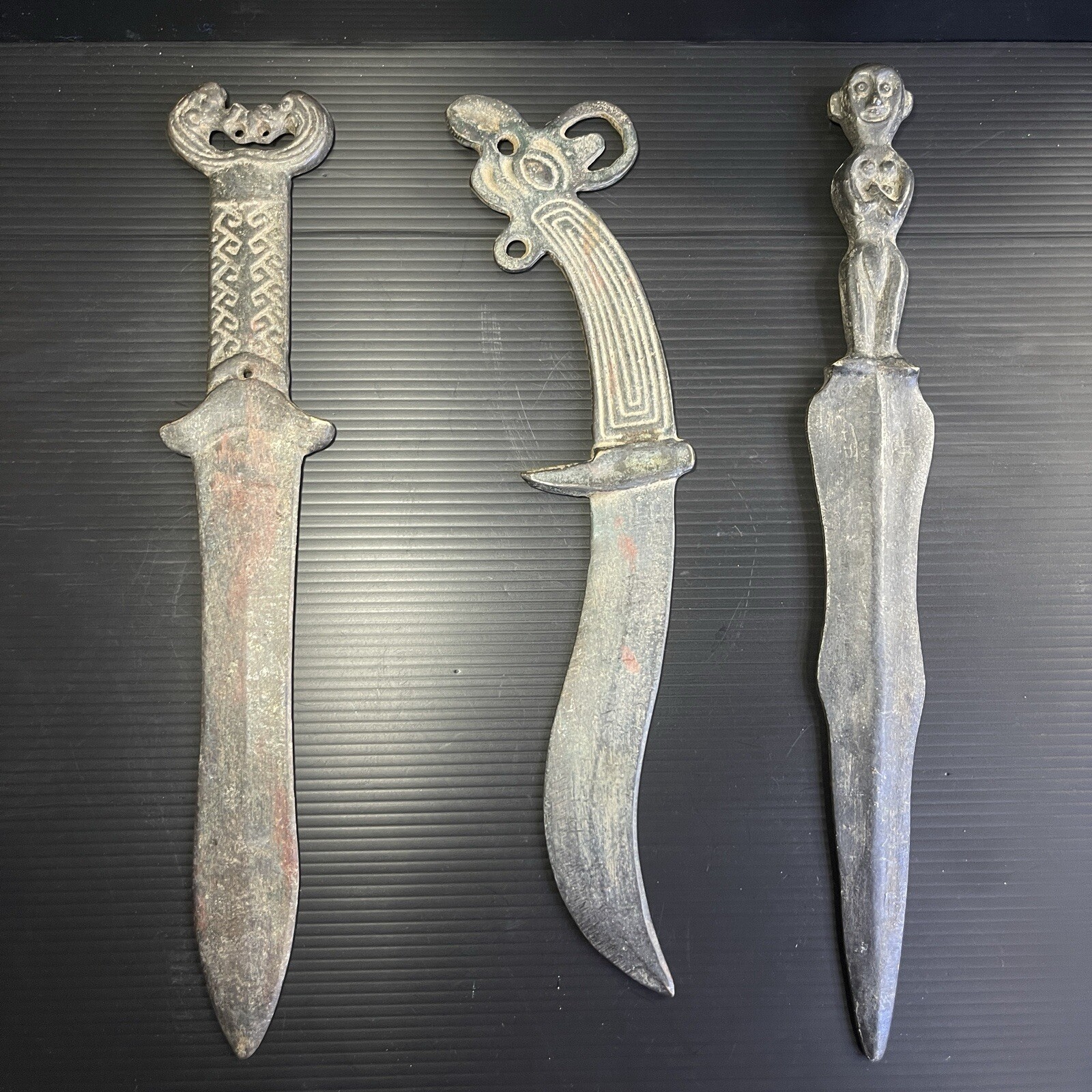 3 Pieces Ancient Near Eastern Bronze Short Swords,knives Circa 200-250BC