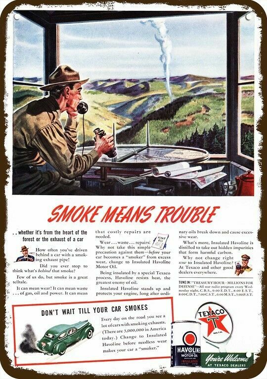 1941 FOREST RANGER Lookout Tower TEXACO Vntge-Look DECORATIVE REPLICA METAL SIGN