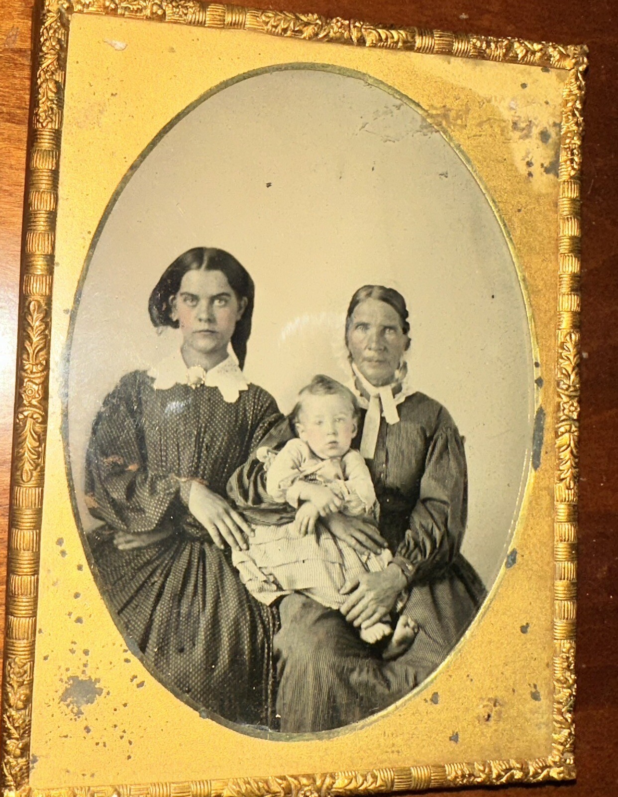 1/4 Relievo Ambrotype Antique 1850s Women Baby Photograph Silhouette Unusual