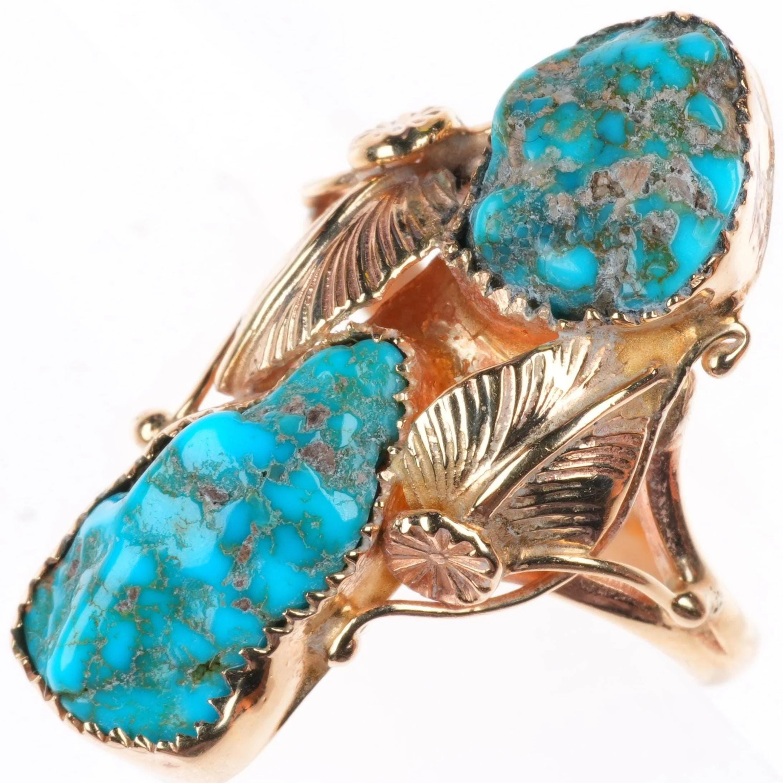 sz6 vintage 14k yellow gold Lone Mountain turquoise Zuni ring