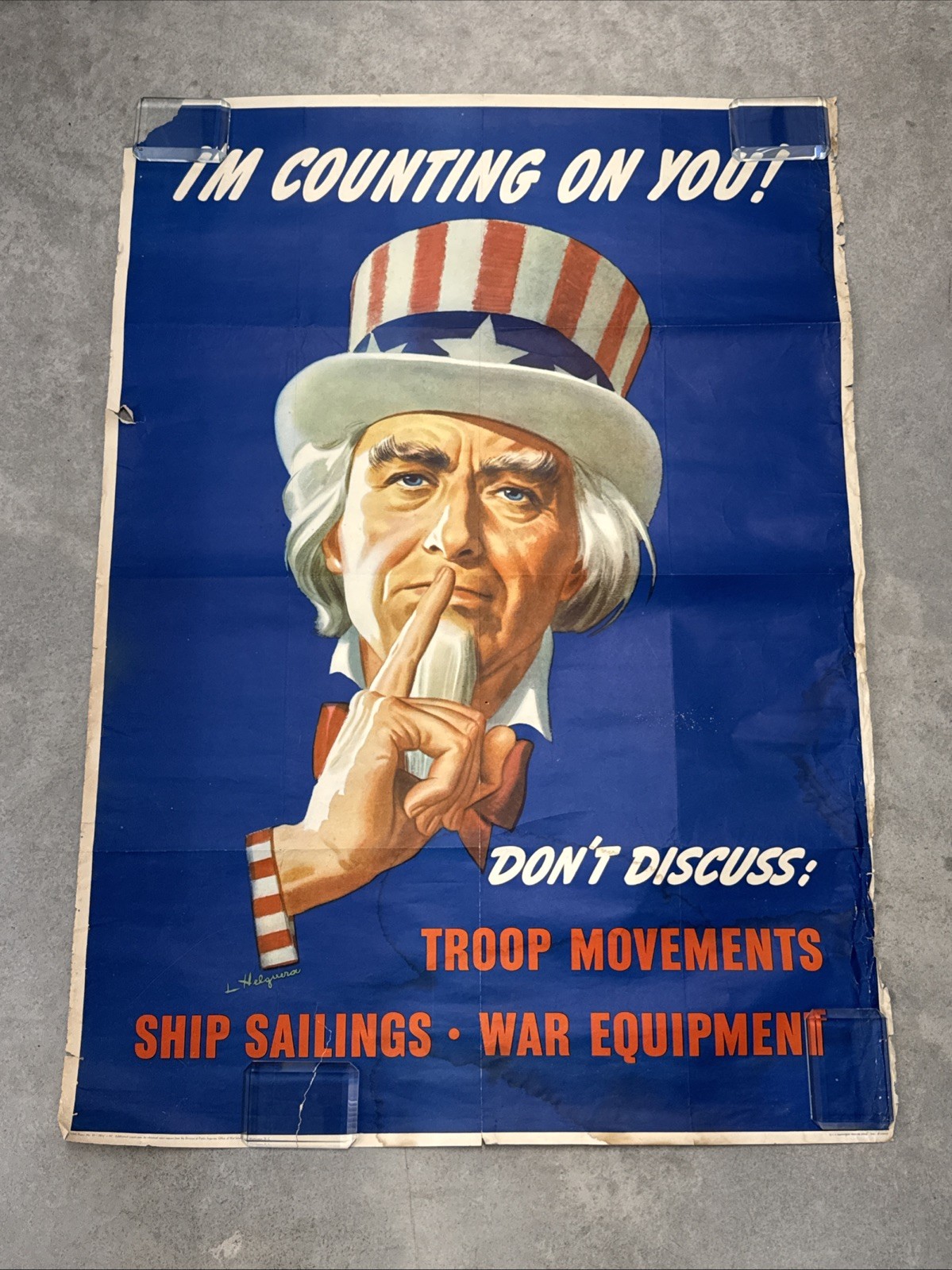 Original 1943 WWII Uncle Sam Propaganda Poster “Don’t Discuss” War Poster