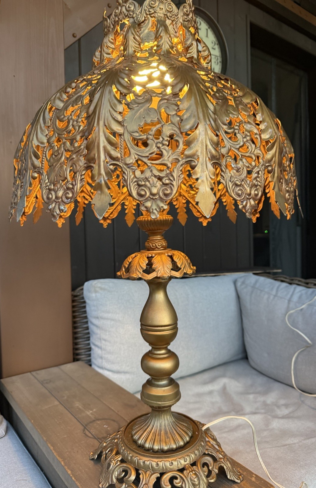 Vintage.  Hollywood Regency Filigree Metal  Lamp Shade.   Very Unique And Heavy