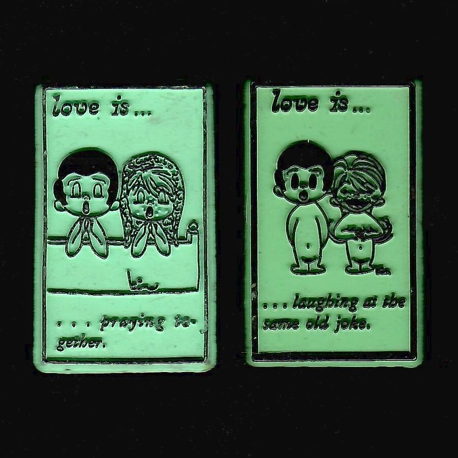 Love is... 2x Lot Vtg Set Novelty Magnet Rubber Flexible Kim Casali Fridge  '70s