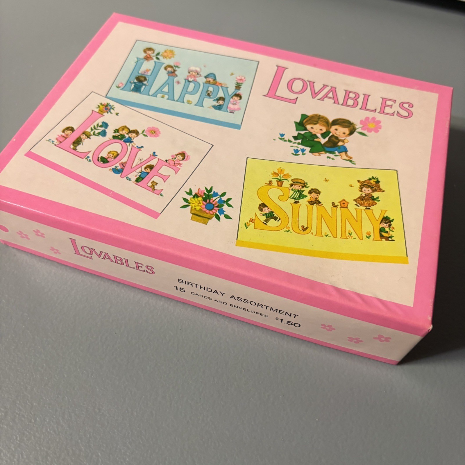 RARE Vintage Bday BOX SET by Quality Crest Lovables W/ 13 Unused Cards And Env